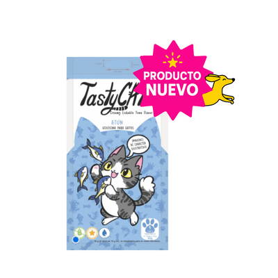 CORTA CADUCIDAD 23/07/2026 Premios para Gato Tasty Cat Atun Caja con 12 Bolsas de 4 Tubos de 15 g c/u