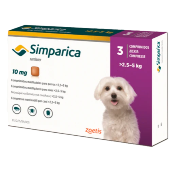 Oferta (Corta Caducidad) - Simparica 10 Mg. (2.5 a 5 Kg.) 3 Tabletas, Zoetis