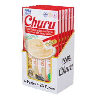 Churu 6 Pack Premios para Gato Atún y Cangrejo 4 tubos de 14 Gr c/u