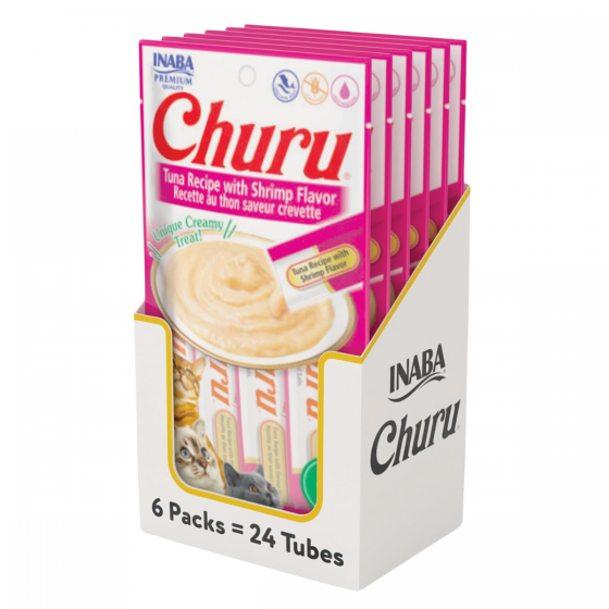 Churu 6 Pack Premios para Gato Atún con Camarones 4 tubos de 14 Gr c/u