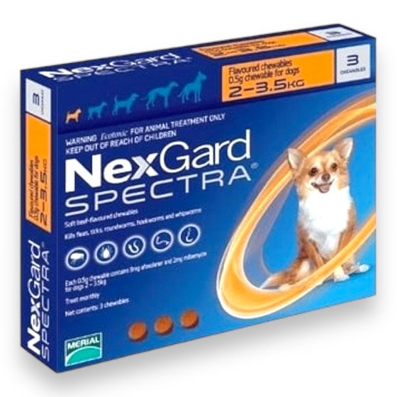 Nexgard Spectra, Tableta Masticable para Perros de 2 a 3.5 Kg. (3 Tabletas), Boehringer