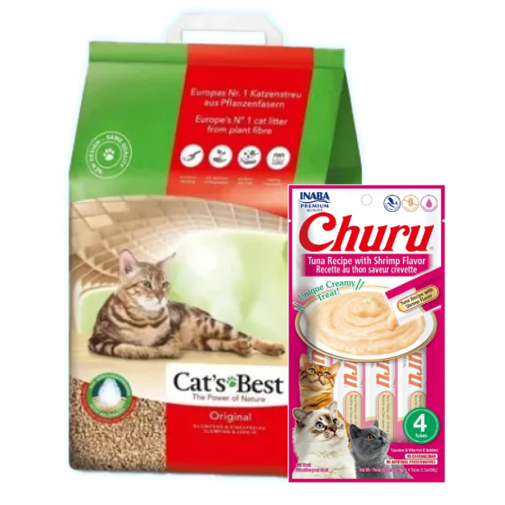 Arena para Gato Cat's Best 8.6 Kg + Churu Snack Salmon