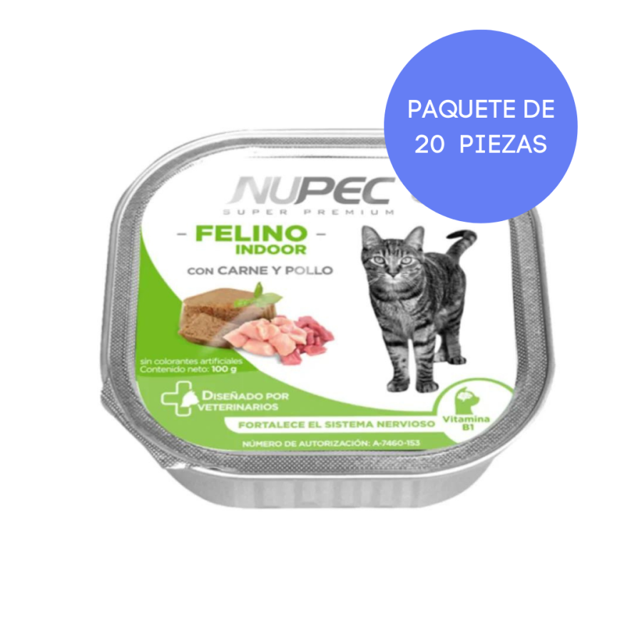 20 latas Nupec Alimento Húmedo Felino Indoor 100 Gr. c/u