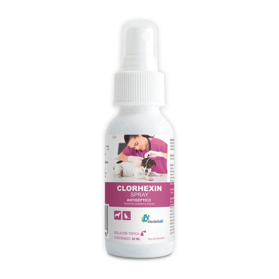 Clorhexin Spray, Antiséptico, Solución Tópica para Caninos y Felinos 60 Ml., MederiLab