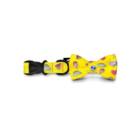Collar con moño  Jack Pet Style, para perro mediano, color Amarillo con emoji
