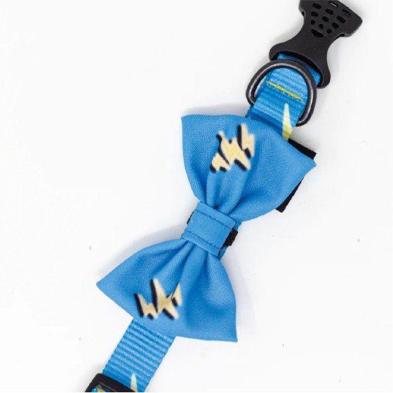 Collar con moño  Jack Pet Style, para perro mediano, color azul con relampago