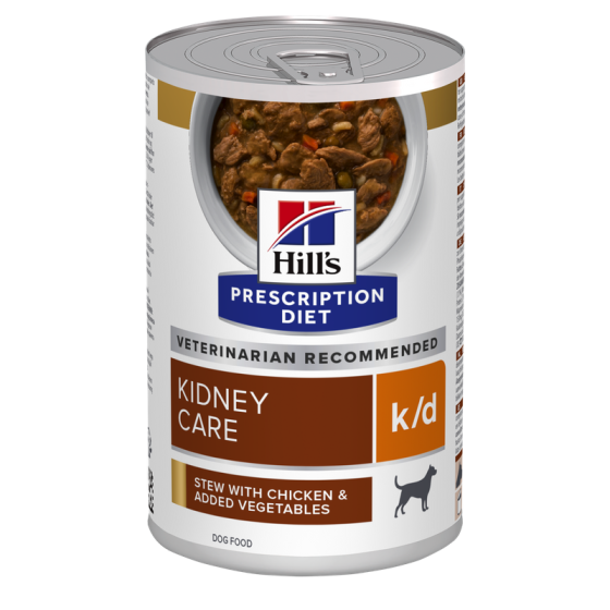 12 Latas Hill's kidney care k/d Canine Estofado (Pollo y Vegetales) 354 Gr.