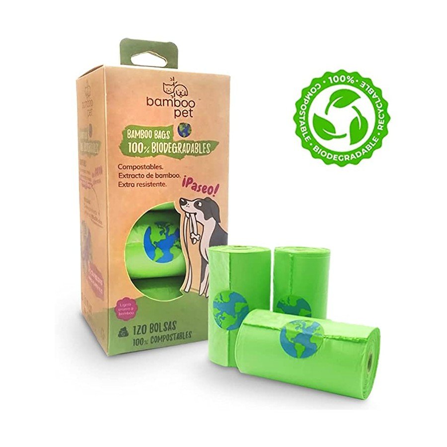 Bolsas Compostables, 100% Biodegradables 8 Rollos (120 Bolsas) para Desechos, Bamboo Pet