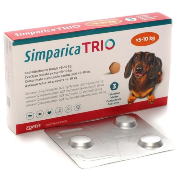 Simparica Trio 12 Mg., Tableta Masticable para Perros de 5 a 10 Kg. (3 Tabletas), Zoetis