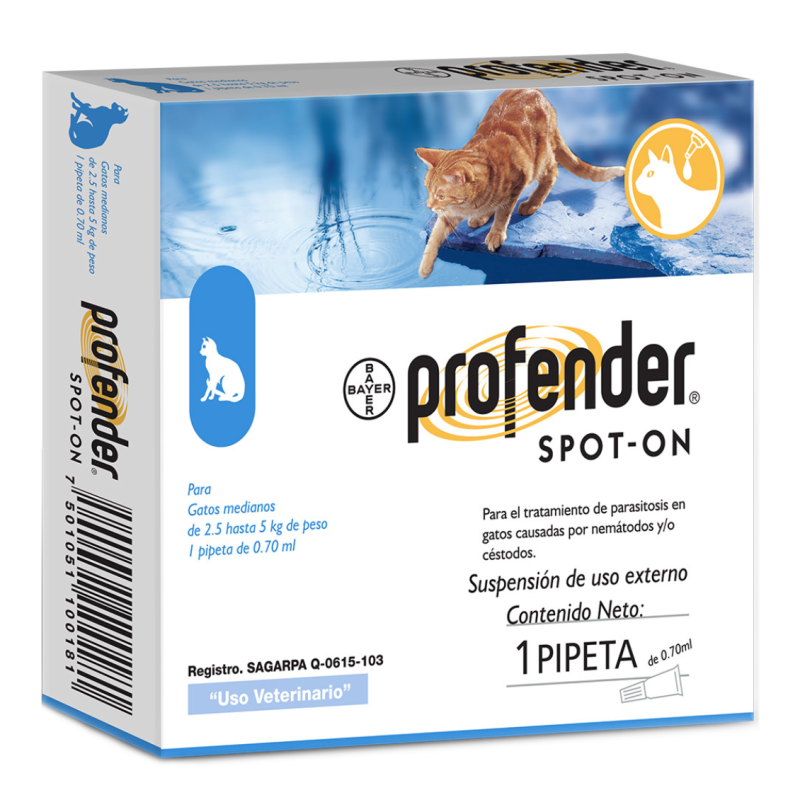Profender, Pipeta Desparasitante para Gatos de 2.5 a 5 Kg. (0.70 Ml.), Elanco