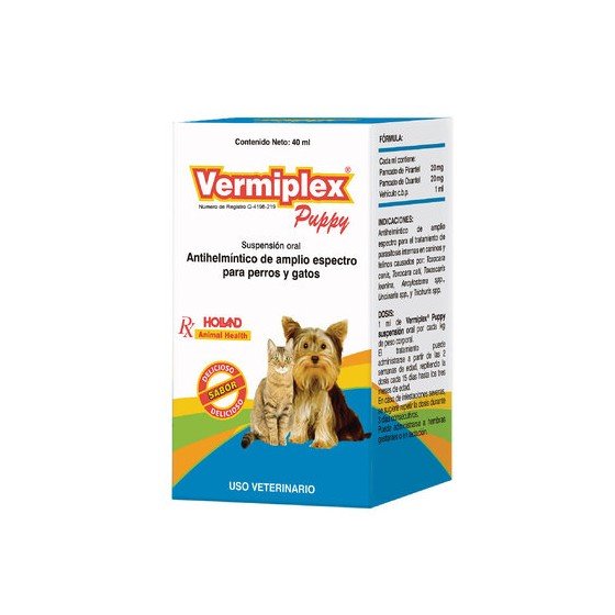 Holland Vermiplex Puppy Suspension Para Perros Cachorros y Gatos, 120 ml.