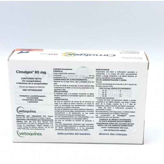 Cimalgex 80 Mg., Caja con 32 Tabletas, Vetoquinol