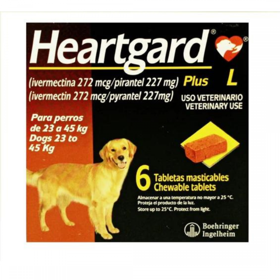 Heartgard Plus L, Perros de 23 a 45 Kg., 6 Tabletas Masticables, Boehringer
