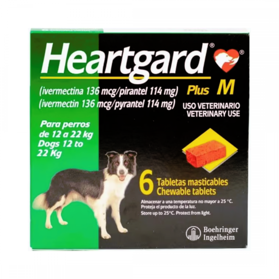 Heartgard Plus M, Perros de 12 a 22 Kg., 6 Tabletas Masticables, Boehringer