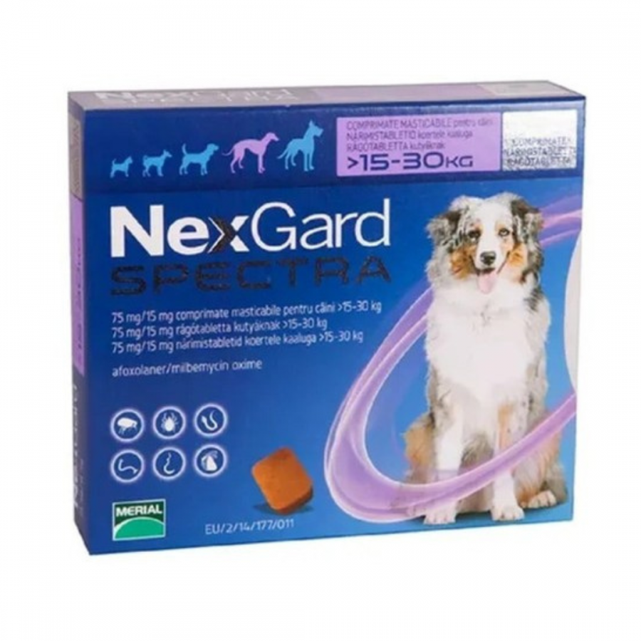 Nexgard Spectra, Tableta Masticable para Perros de 15 a 30 Kg. (3 Tabletas), Boehringer