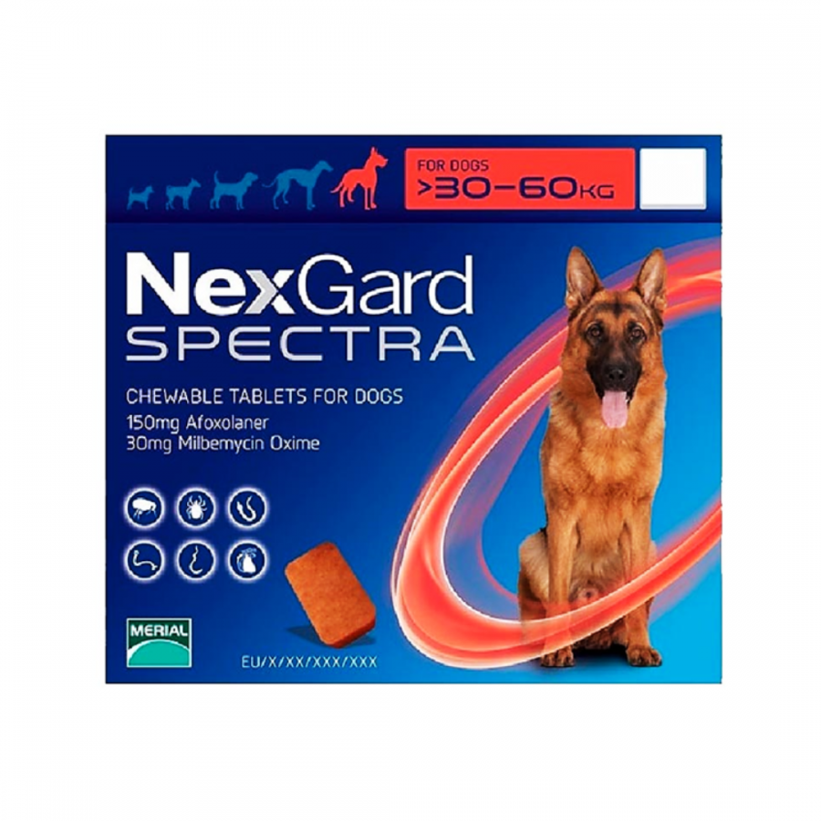 Nexgard Spectra, Tableta Masticable para Perros de 30 a 60 Kg. (3 Tabletas), Boehringer