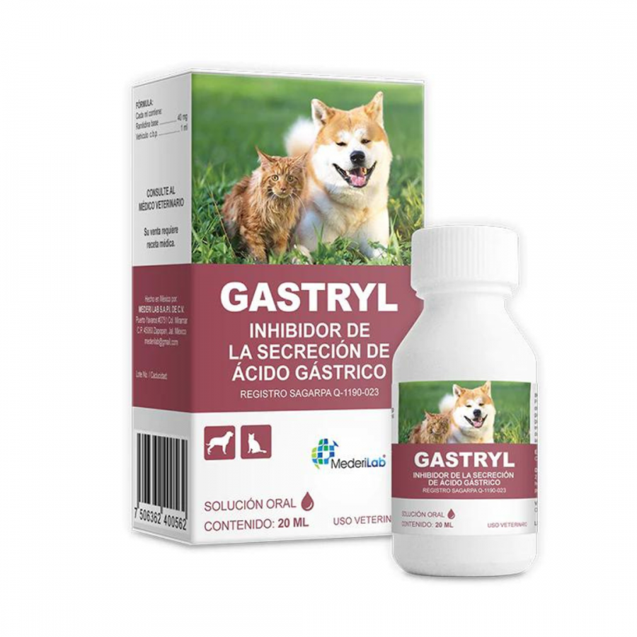 Gastryl Oral, Inhibidor de Ácido Gástrico, Solución Oral para Caninos y Felinos 20 Ml., MederiLab