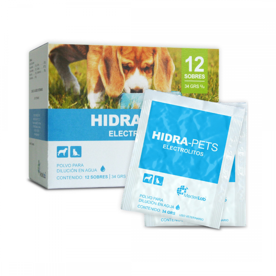 Hidra-Pets, Electrolitos en Polvo, Caja con 12 Sobres de 34 G. c/u, MederiLab