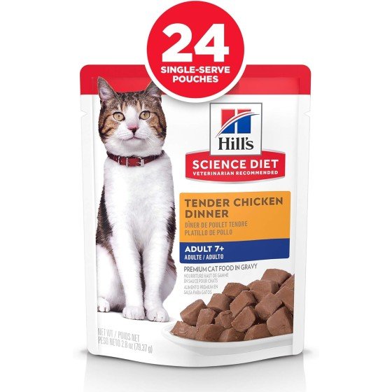 24 Pouch Hill's Science Diet Mature Feline Adult 7+ Original pollo  2.8 Oz. c/u