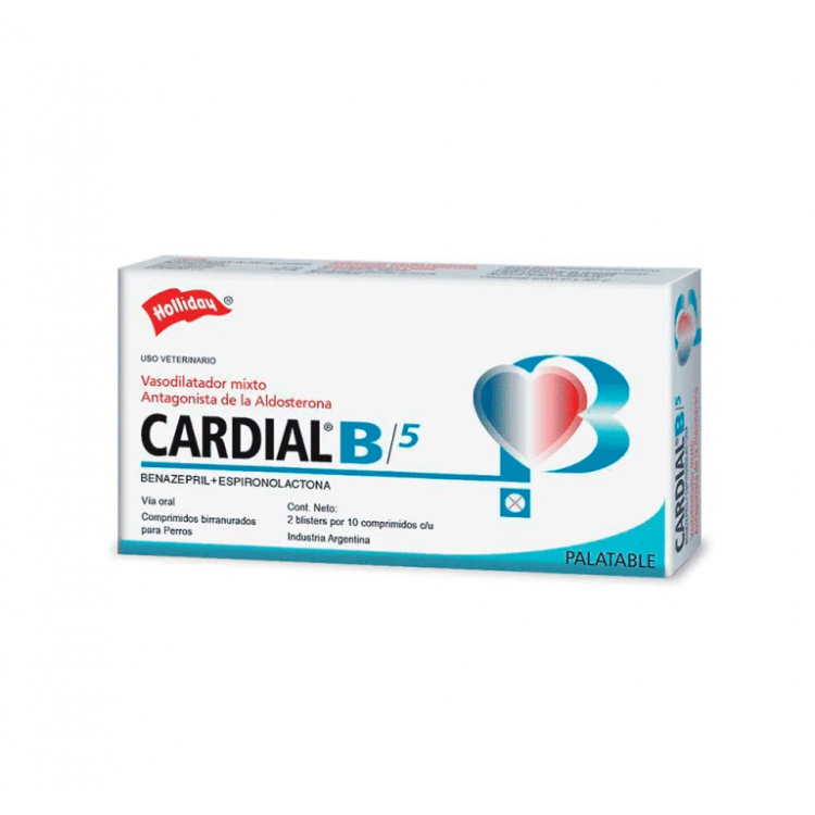 Cardial B 5, Vasodilatador mixto, 2 blísters con 10 comprimidos c/u, Holliday