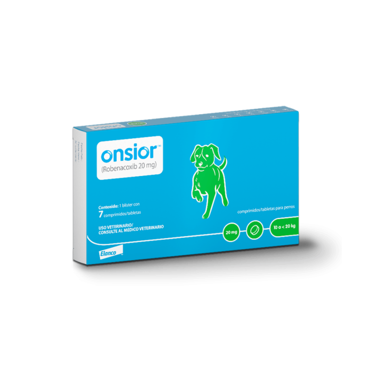 Onsior, Robenacoxib, 1 blíster con 7 comprimidos de 20mg c/u, Elanco.