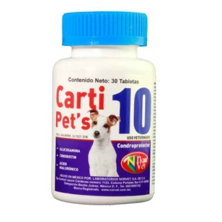 Carti Pet's 10, Condroprotector, Frasco con 30 tabletas, Norvet.