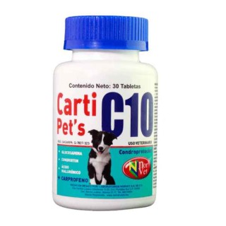 Carti Pet's C10, Condroprotector + Carprofeno, Frasco con 30 tabletas, Norvet.