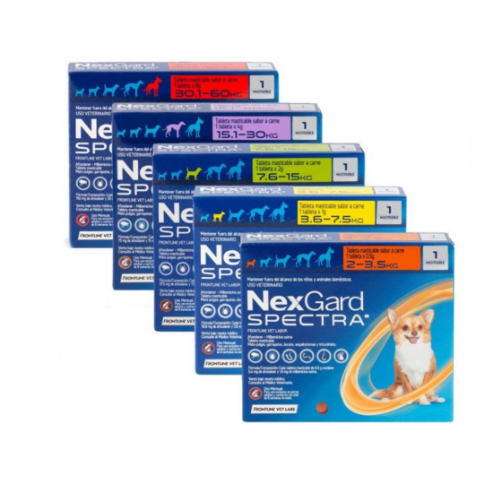 Oferta (Corta Caducidad) - Nexgard Spectra, Tableta Masticable para Perros de 3.5 a 7.5 Kg. (3 Tabletas), Boehringer