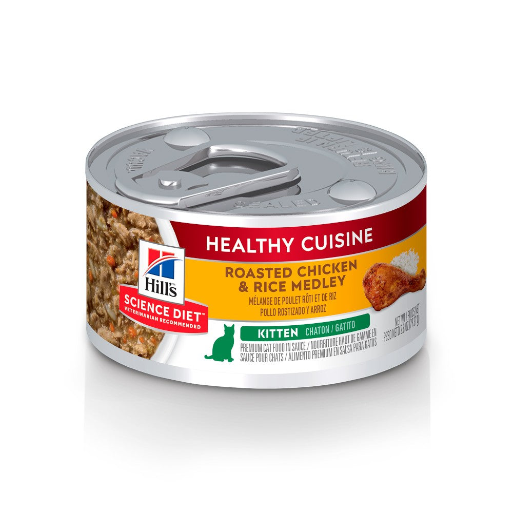 24 Latas Hill's Science Diet Kitten Healthy Cuisine, Alimento saludable húmedo en lata para gatito 79g