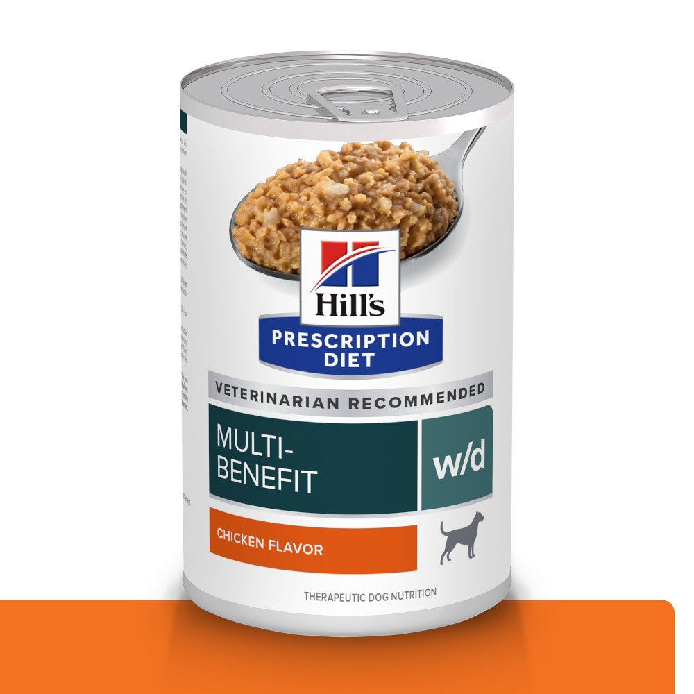 Lata Hill's Prescription Diet w/d, Manejo Peso/Glucosa, con Pollo para Perro, 369 g