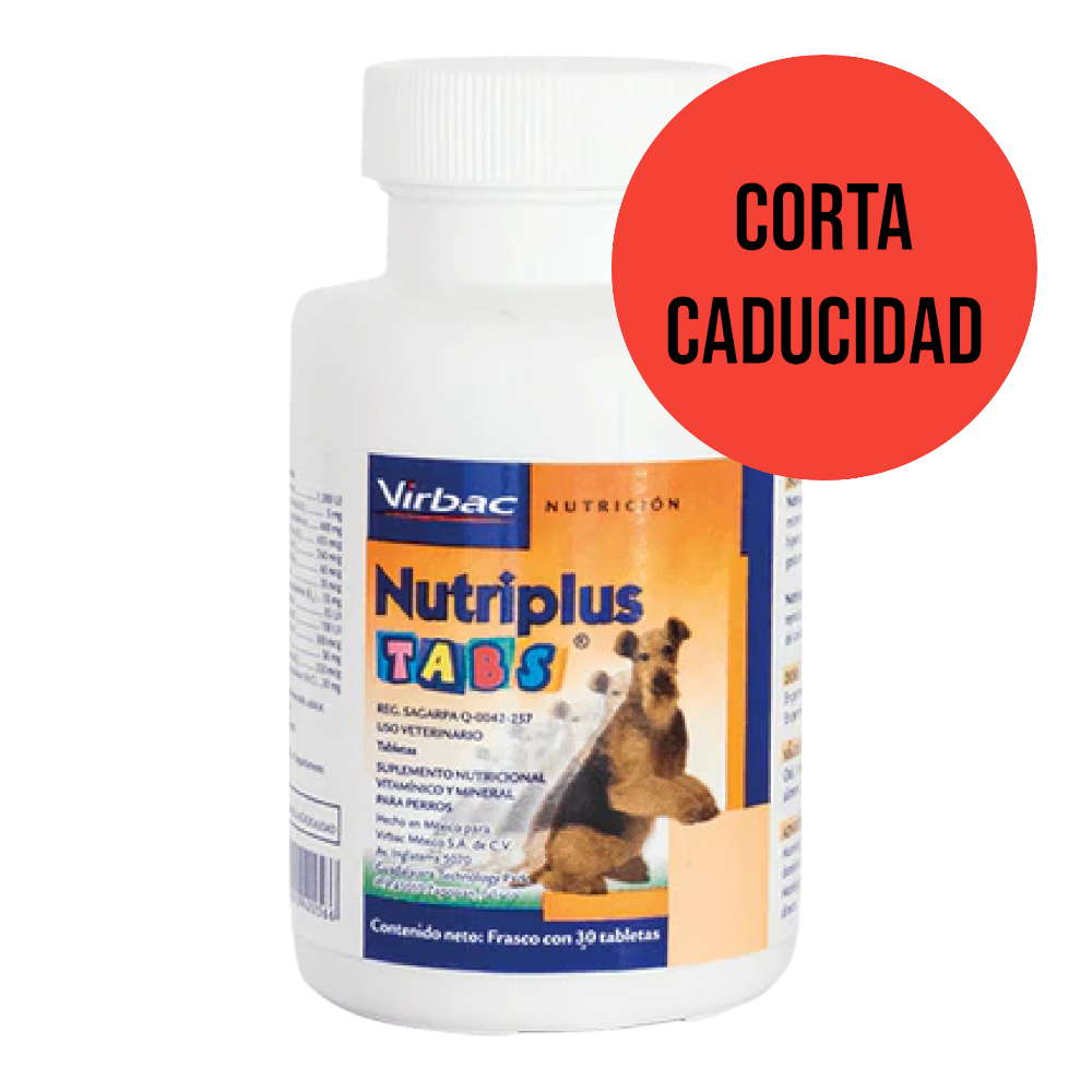 CORTA CADUCIDAD Nutriplus Tabs, Suplemento Nutricional para Perros, Frasco con 30 Tabletas, Virbac