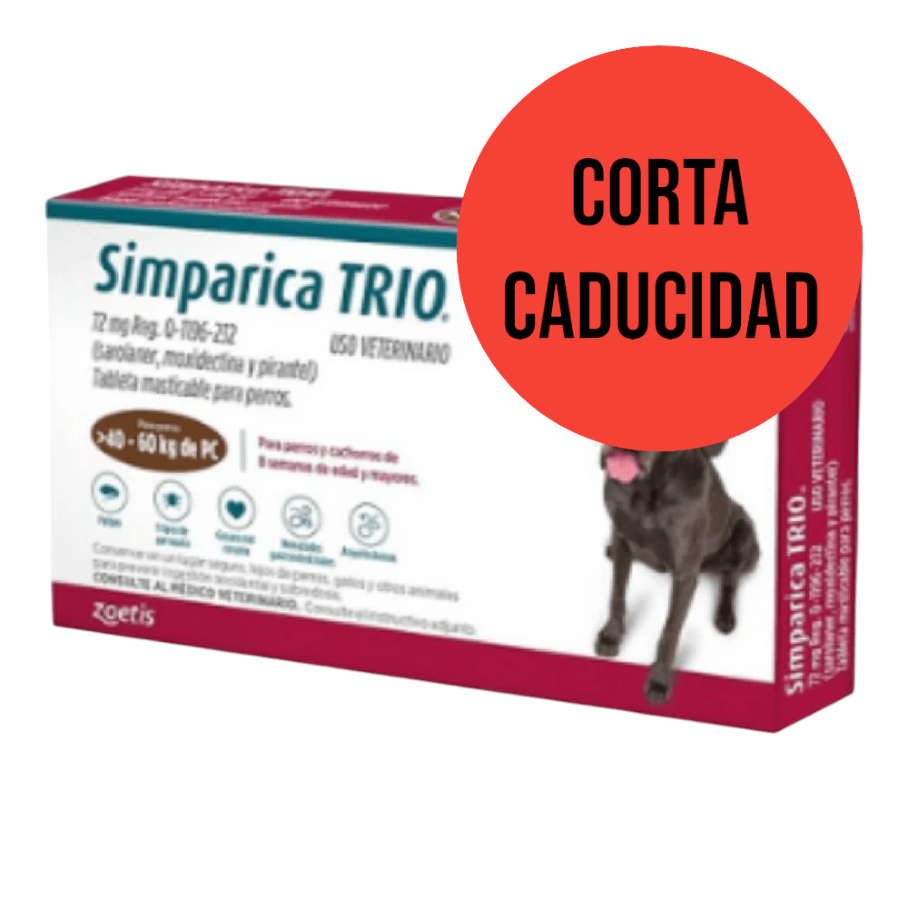 CORTA CADUCIDAD Simparica Trio 3 Masticables 72 Mg 40 a 60 Kg - AniMALL