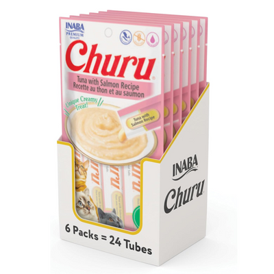 Churu 6 Pack Premios para Gato Atún y Salmón 4 tubos de 14 Gr c/u