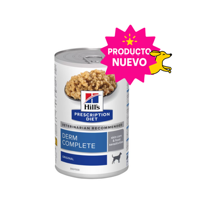 1 Lata Hill's Prescription Diet Alimento Húmedo para perro, Derm Complete Rice & Egg Recipe Canned Dog Food, 370g