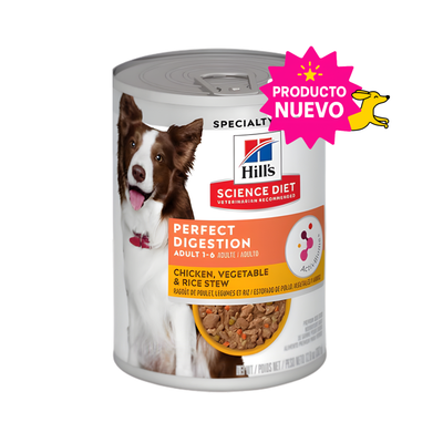 12 Latas Hill's Science Diet Adult Perfect Digestion Sabor Estofado Pollo y Vegetales, Alimento Húmedo para Perros Adultos, Digestión Saludable, 363g
