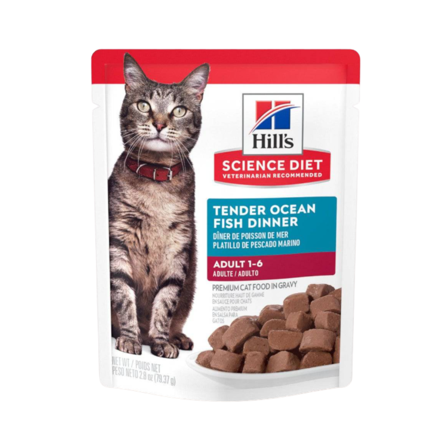 1 Hill's Science Diet Adult, alimento húmedo en pouch para gato adulto, platillo de pescado marino 79g