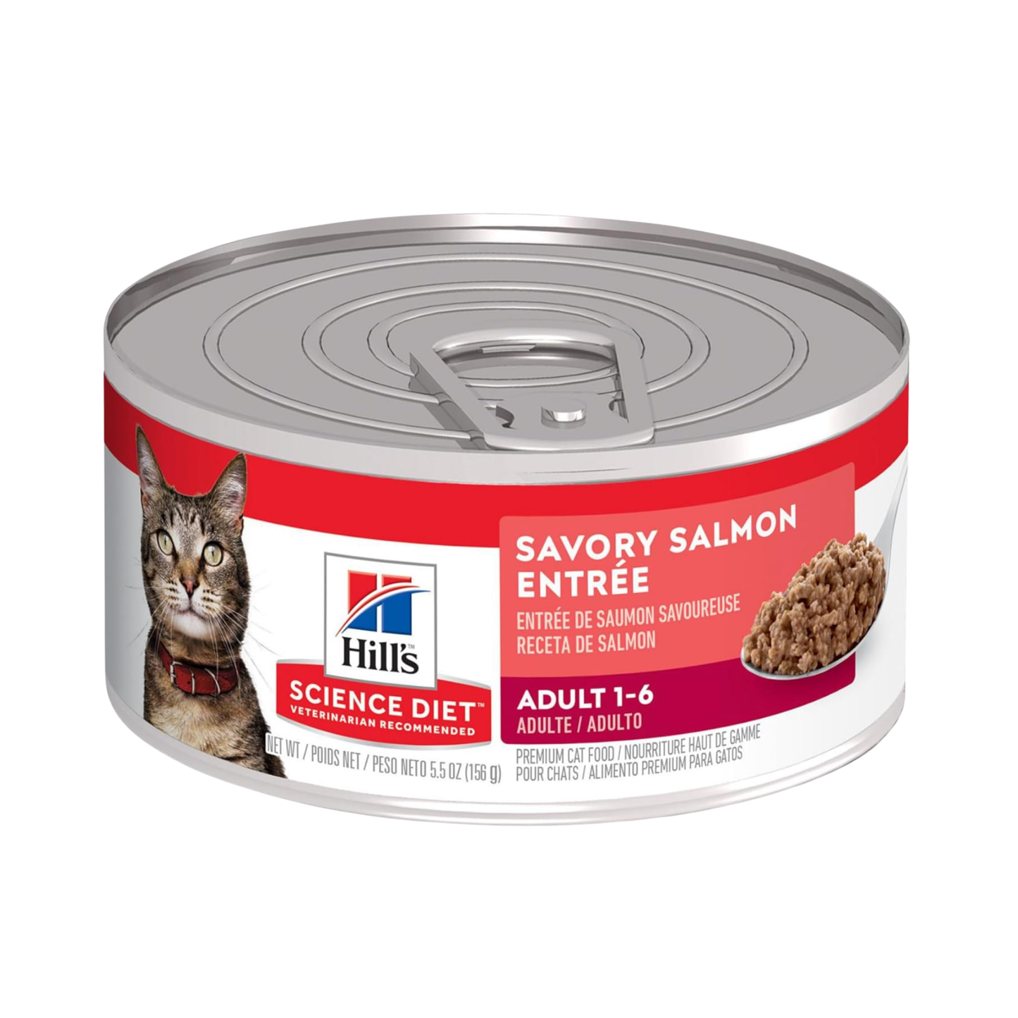 1 Lata Hill's Science Diet Adulto, alimento húmedo para gato adulto receta de salmón, 156g
