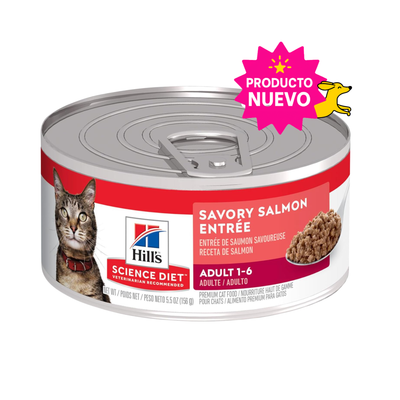 24 Latas Hill's Science Diet Adulto, alimento húmedo para gato adulto receta de salmón, 156g