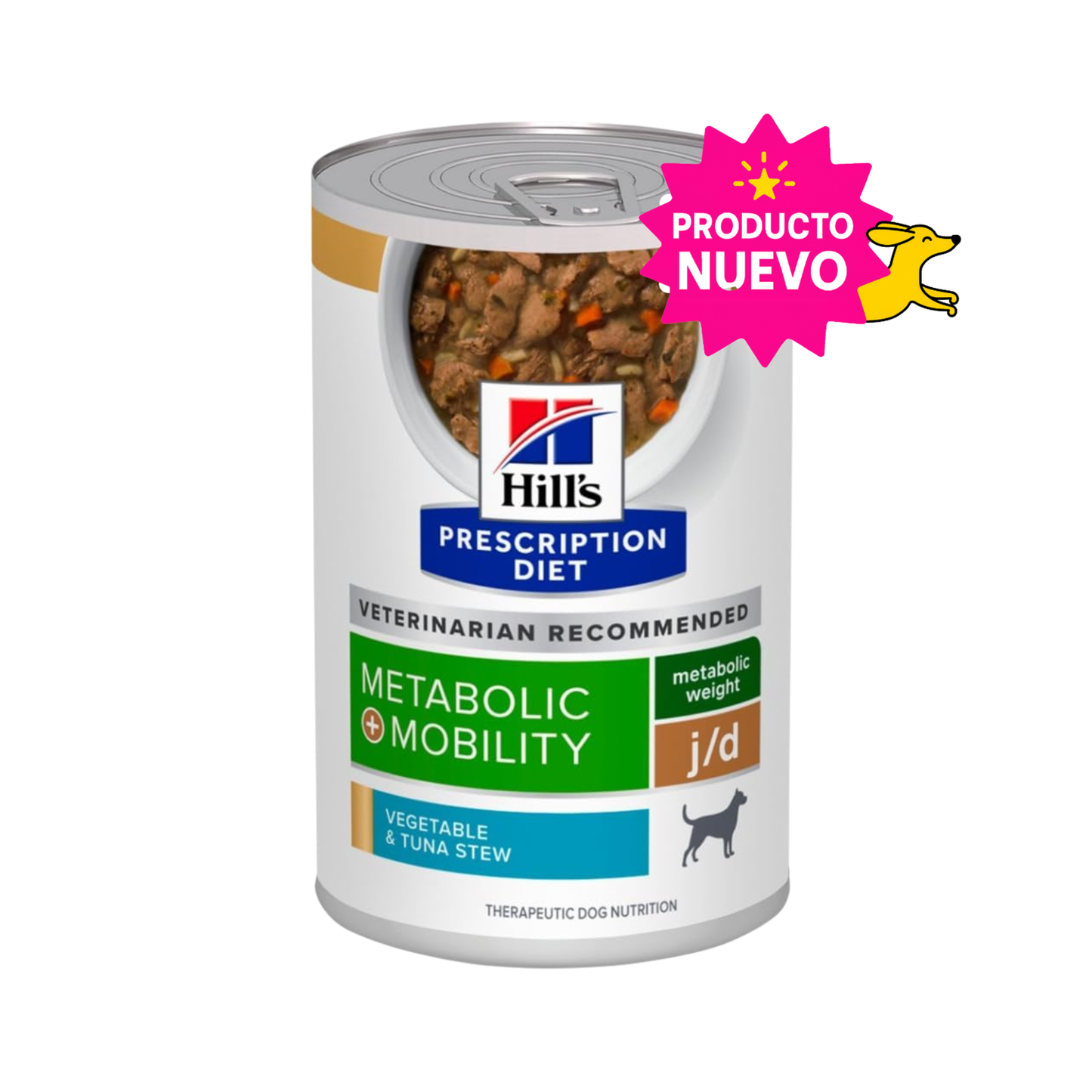 12 Latas Hill's Prescription Diet alimento húmedo para perro adulto Metabolic mas Mobility, sabor atún y vegetales, 354g