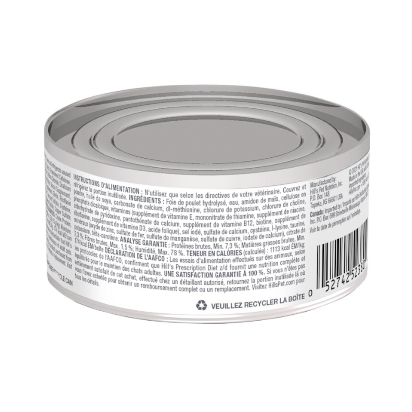 1 Lata Hill's Prescription Diet alimento húmedo para gato z/d Skin Sensibilidades Alimentarias 156g