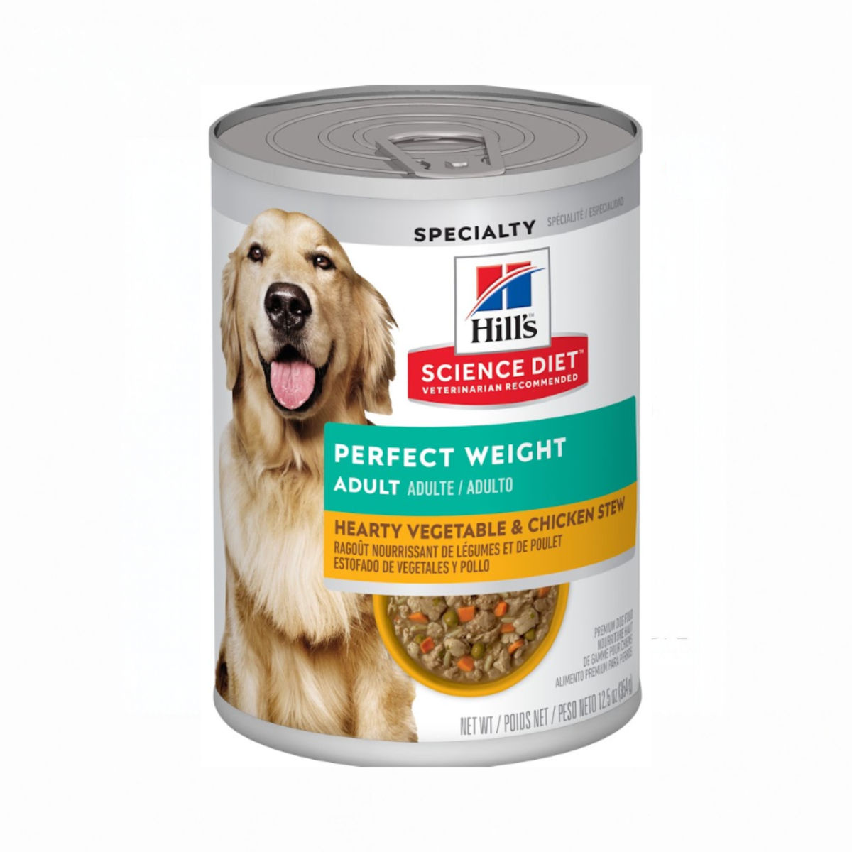 1 Lata Hill's Science Diet Adult Perfect Weight Sabor Estofado Pollo y Vegetales, Alimento Húmedo de Control de Peso para Perros Adultos, 354 g