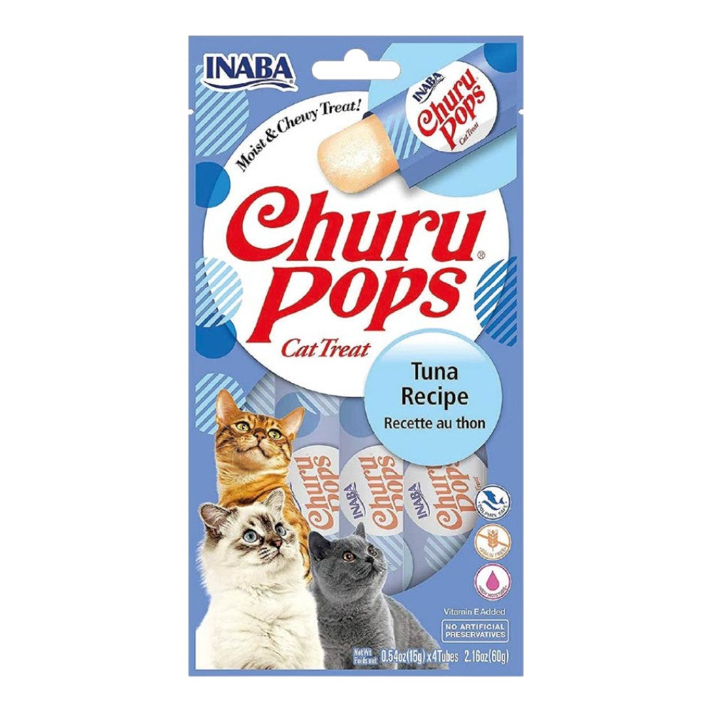 Premio Churu Gato Pops Atún, Puré Cremoso Bajo en Calorías, 4 Tubos