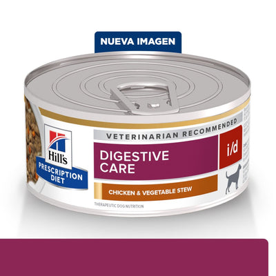 Lata Hill's Prescription Diet i/d, Cuidado Digestivo, para Perro, Estofado de Pollo y Vegetales, 156 g