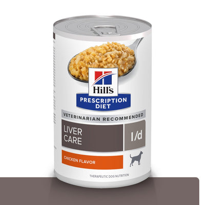 12 Latas Hill's Prescription Diet l/d, Cuidado Hepático, para Perro con Pollo, 369 g