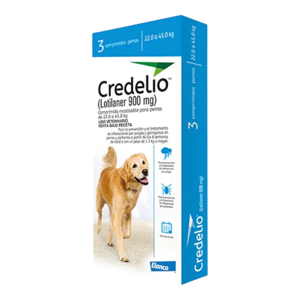 Credelio Perros 3 Tabletas 900 Mg 22 a 45 Kg Elanco - AniMALL