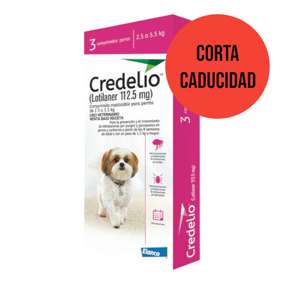 CORTA CADUCIDAD Credelio Perros 3 Tabletas 112.5 Mg. 2.5 a 5.5 Kg Elanco