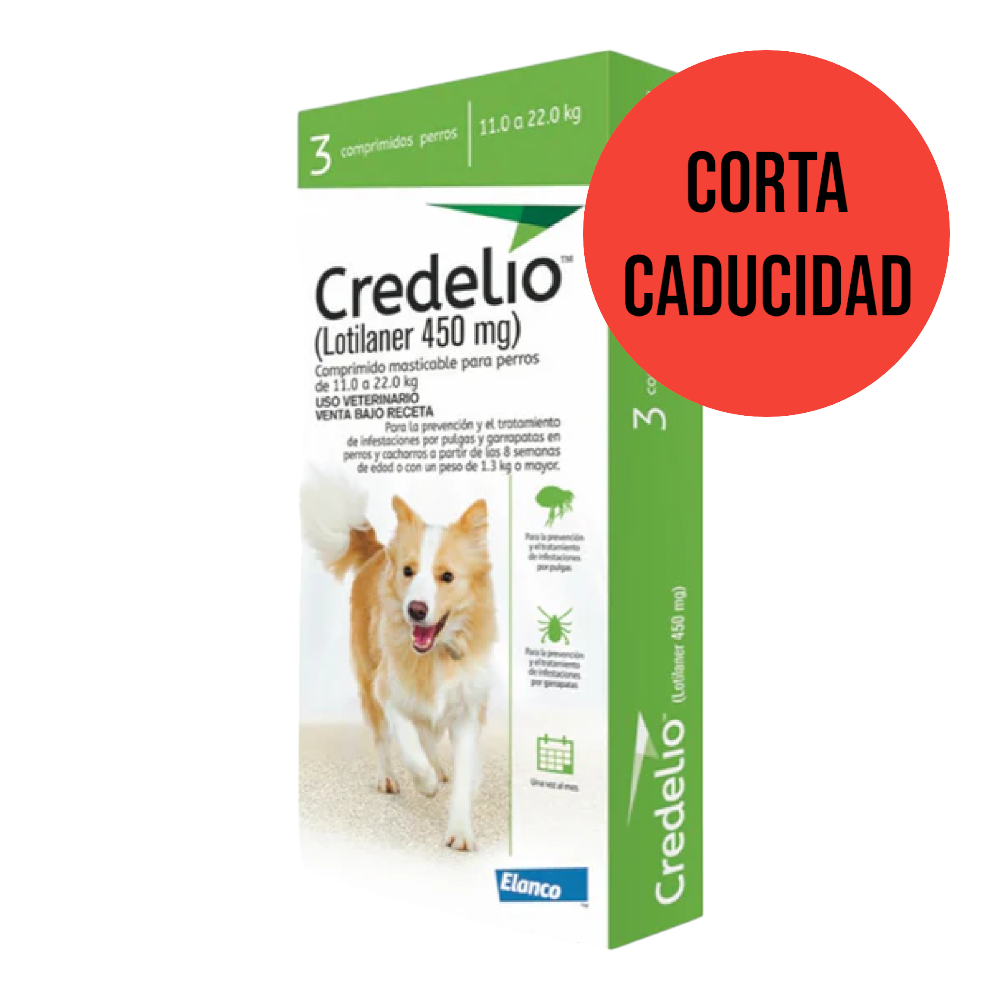 CORTA CADUCIDAD Credelio Perros 3 Tabletas 450 Mg 11 a 22 Kg Elanco