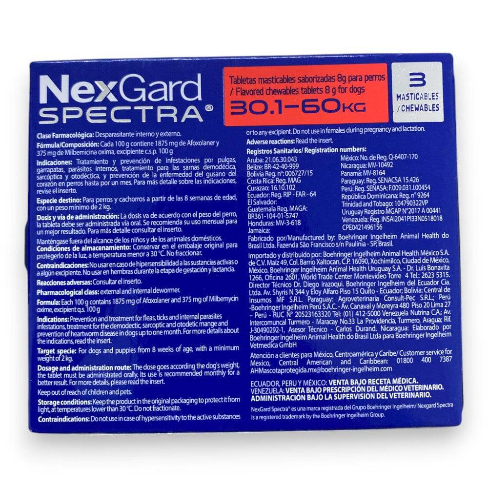 Nexgard Spectra 3 Tabletas 30.1 a 60 Kg 