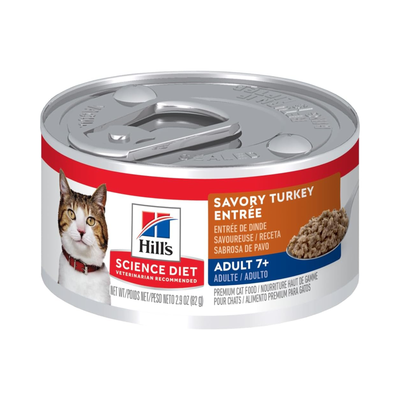 24 Latas Hill's Science Diet Adult 7+ Turkey Entrée Cat Food Cat Can. Alimento Húmedo para Gatos Adultos Senior Sabor Pavo 82 g