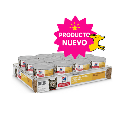 24 Latas Hill's Science Diet Alimento Húmedo Control Urinario y de Bolas de Pelo para Gato Adulto Receta de Pollo, 82g